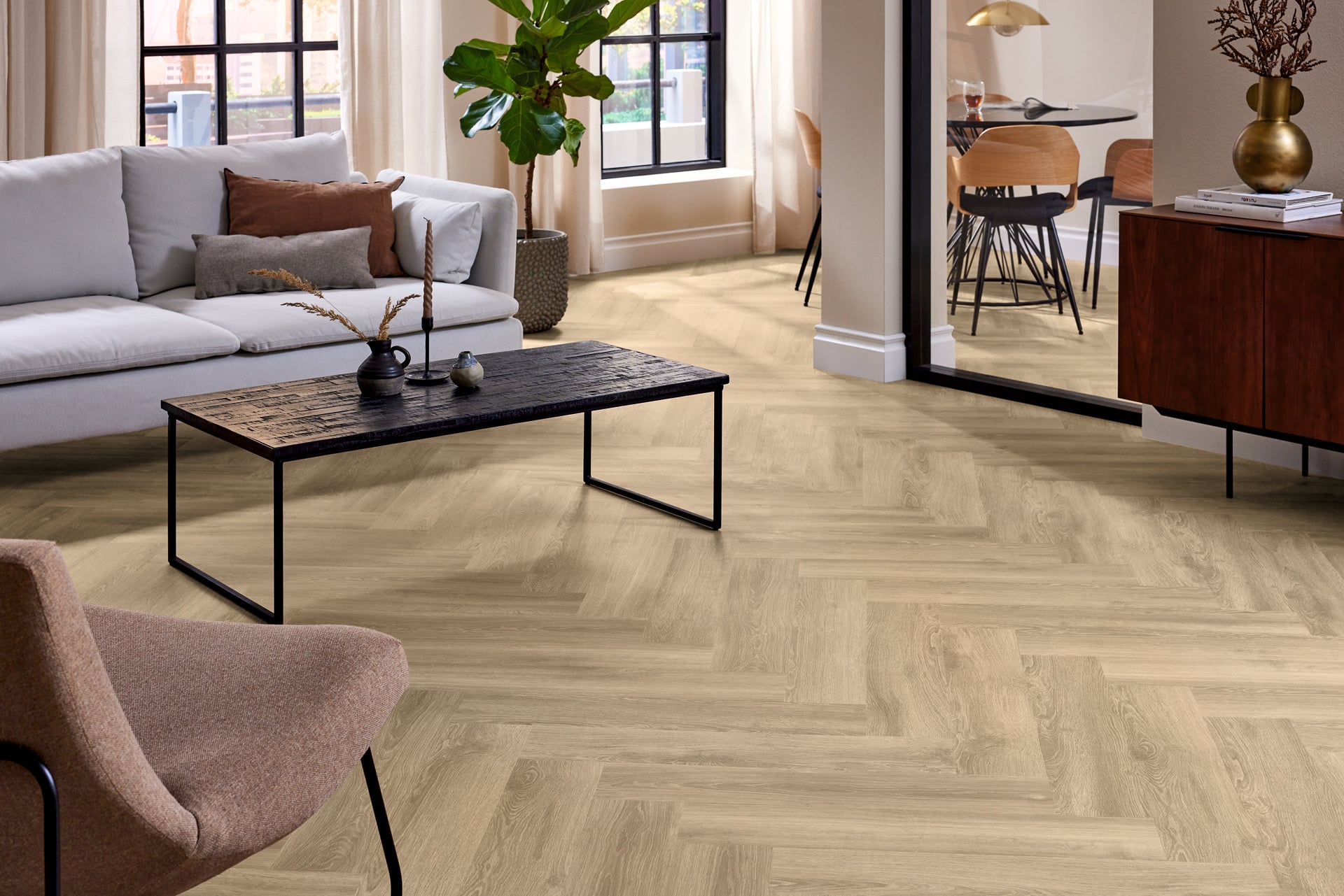 Lijm PVC visgraat Mflor Parva River Oak XL Po 750x153x2,5mm 0,55