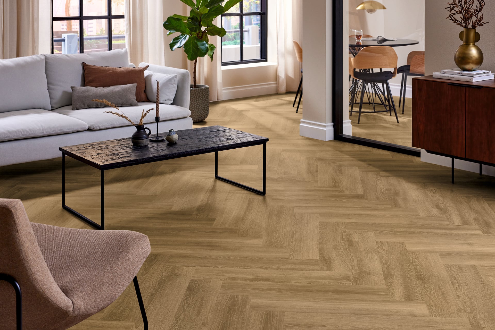 Lijm PVC visgraat Mflor Parva River Oak XL Danube 750x153x2,5mm 0,55