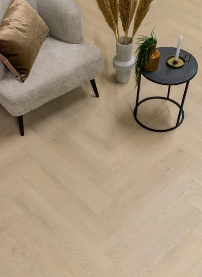 Mystiq Visgraat Beige klik PVC 735x147x6mm 0,55 (met geïntegreerde ondervloer geen 10DB)