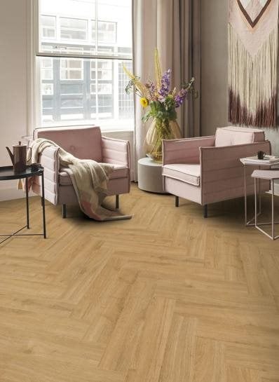 Oakland visgraat Natural klik PVC 735x147x6mm 0,55 (met geïntegreerde ondervloer geen 10DB) - sfeerfoto 1