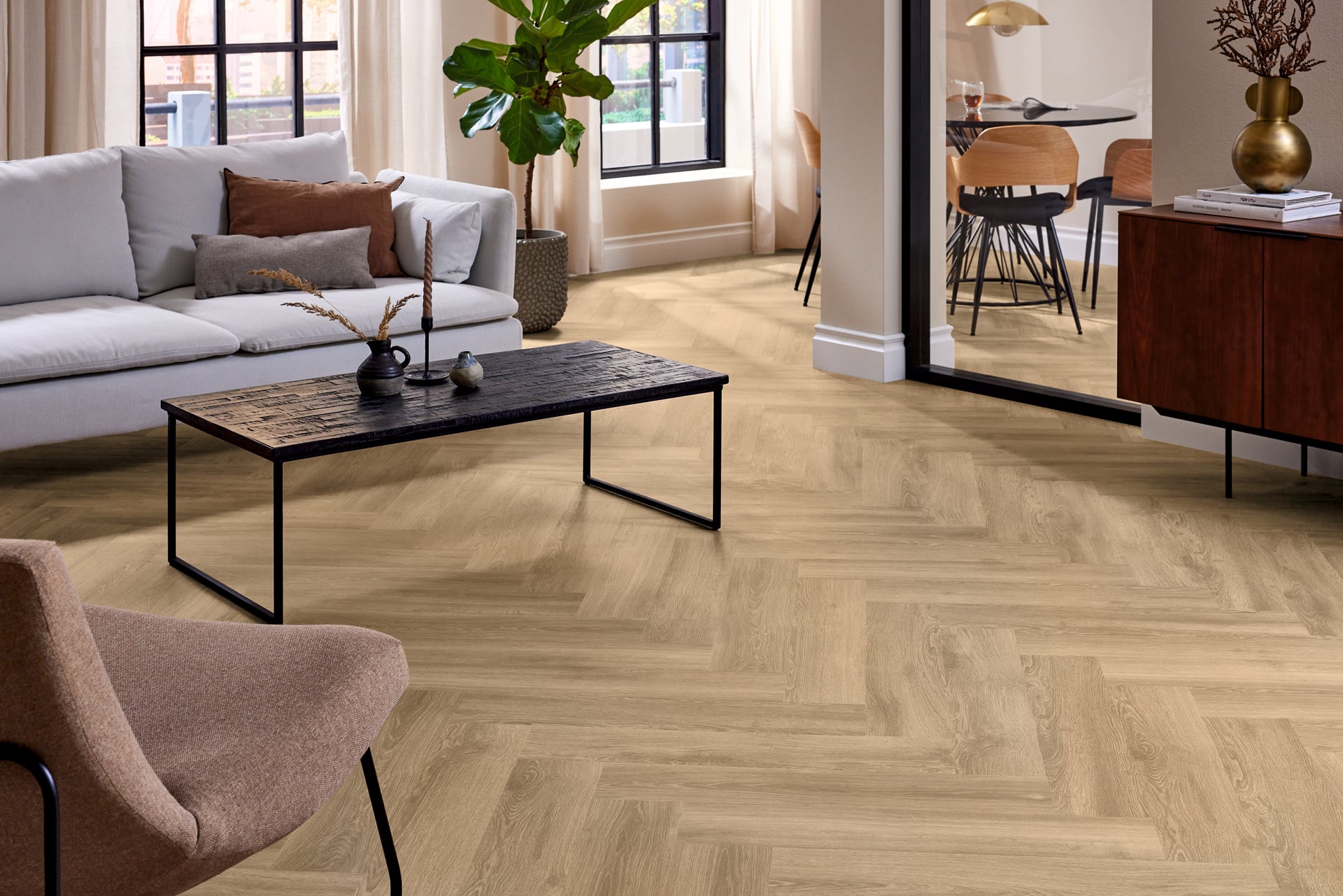 Lijm PVC visgraat Mflor Parva River Oak XL Rhone 750x153x2,5mm 0,55