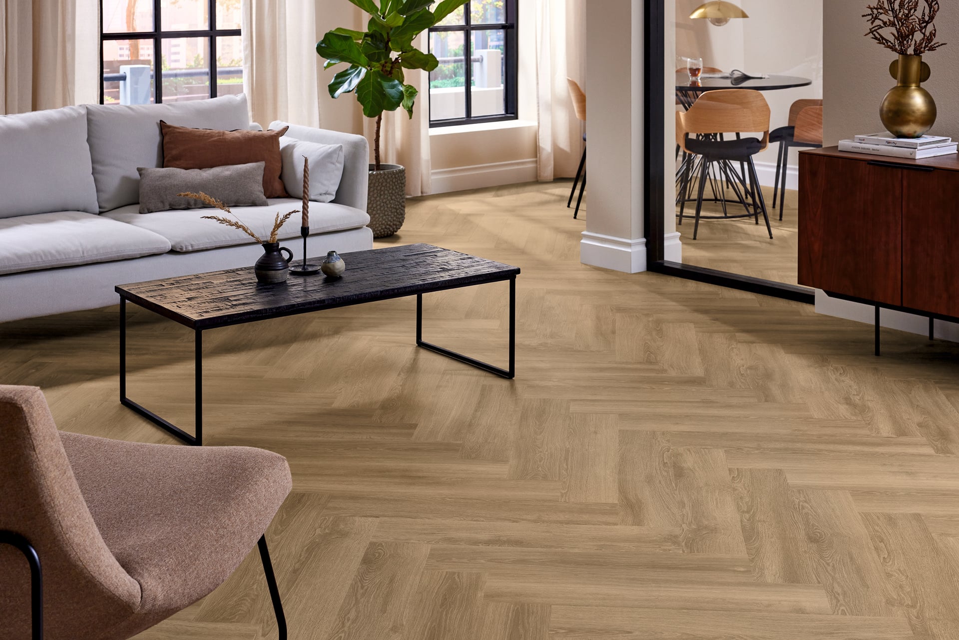Lijm PVC visgraat Mflor Parva River Oak XL Volga 750x153x2,5mm 0,55