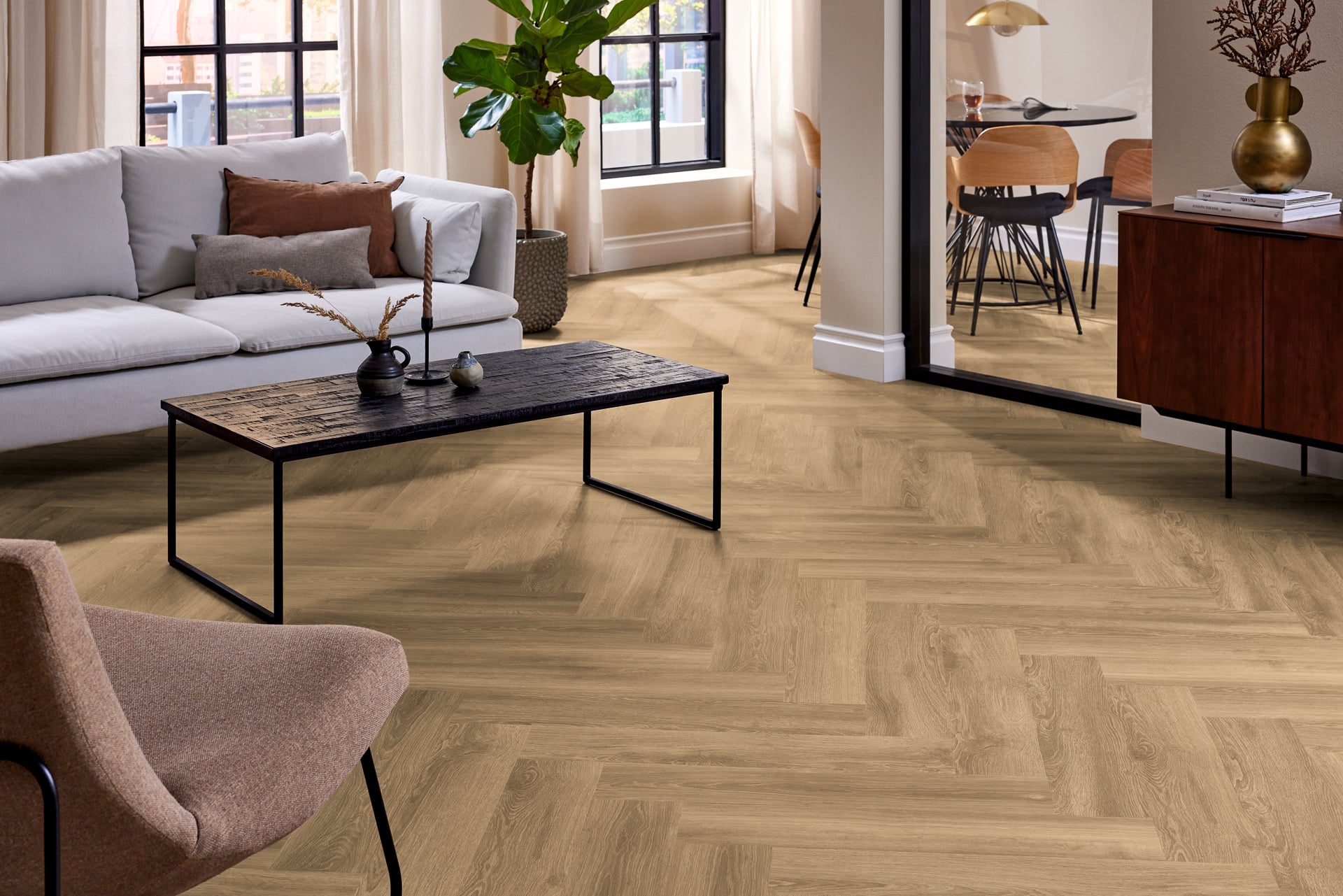 Lijm PVC visgraat Mflor Parva River Oak XL Tarn 750x153x2,5mm 0,55