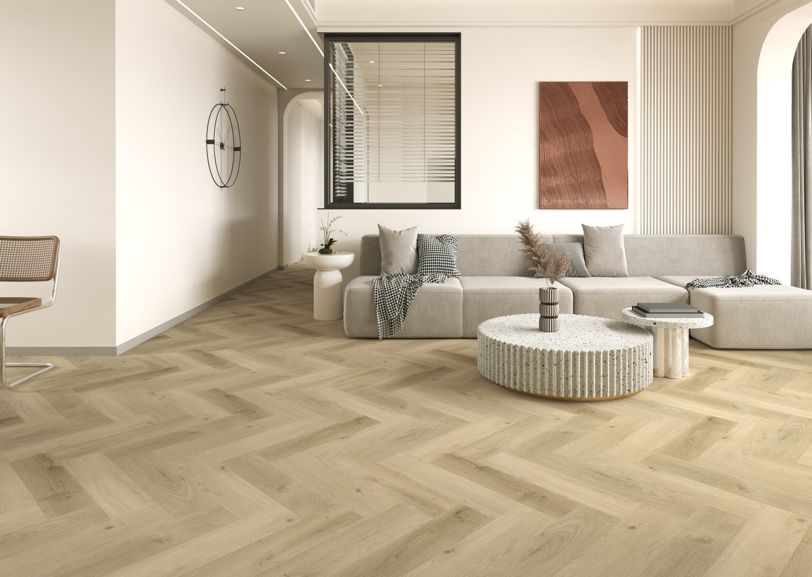 Superior Klik PVC Visgraat 600x150x5,5mm 0,55 Pine oak (met geïntegreerde ondervloer)